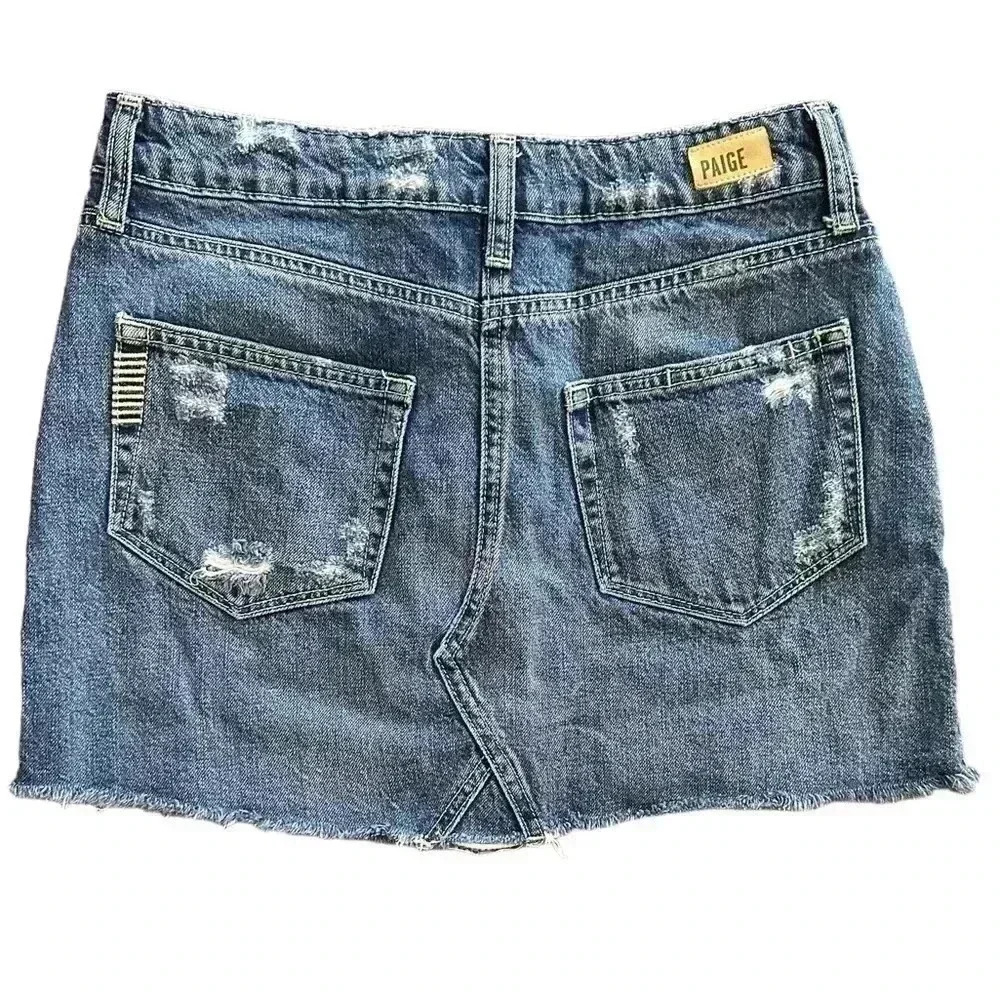 PAIGE Denim Mini Skirt Size 25 Raw Hem Distressed
